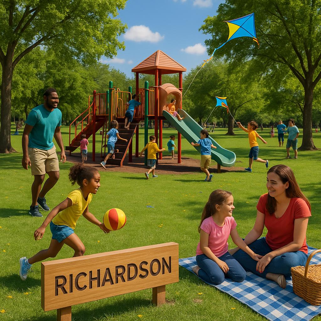 Families enjoying a sunny day at a park in Richardson
