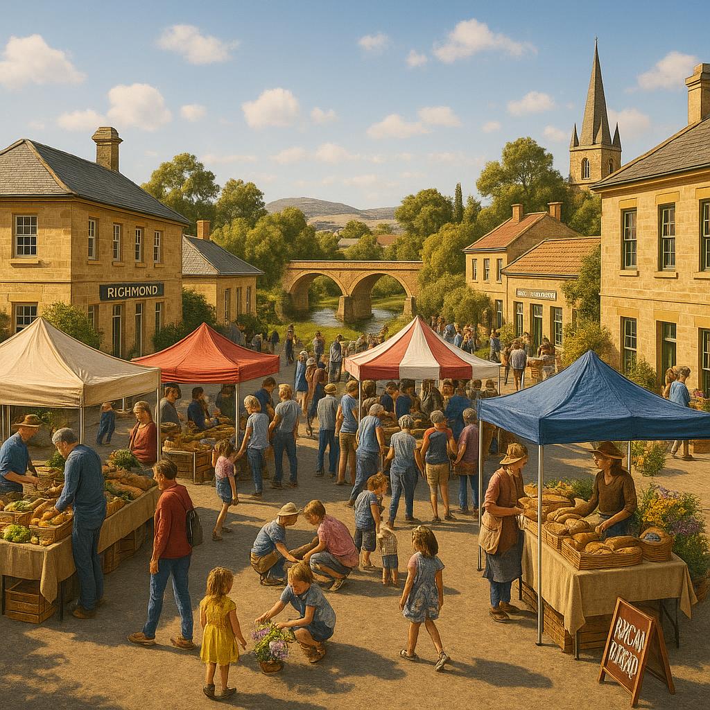 Community market scene in Richmond, Tasmania