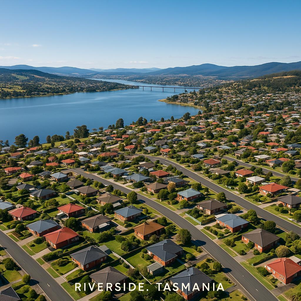 Aerial view of Riverside, Tasmania.