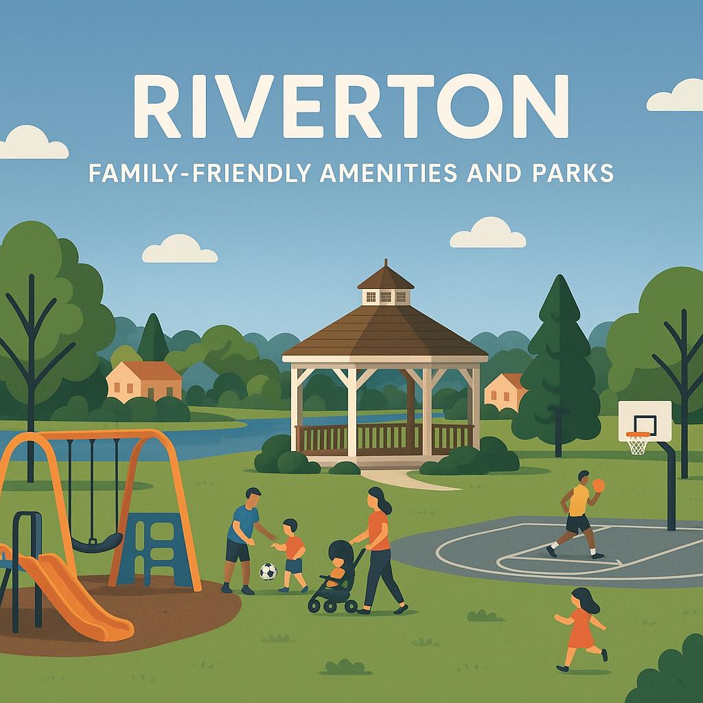 A scenic view of Riverton with parks and amenities