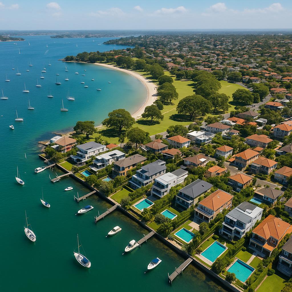 Aerial view of Rose Bay with waterfront
