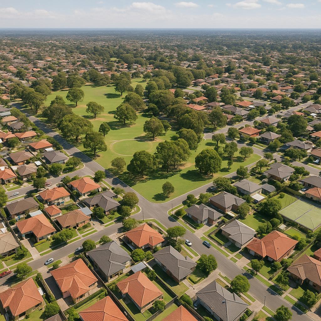 Scenic aerial view of Roselands suburb, Sydney