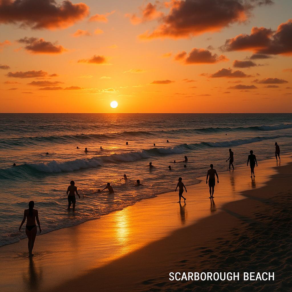 Scarborough Beach sunset with people