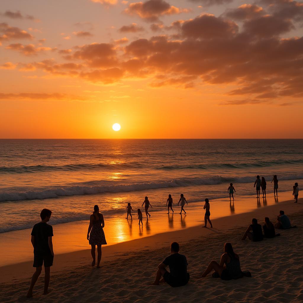 Beautiful sunset at Scarborough Beach with vibrant colors.