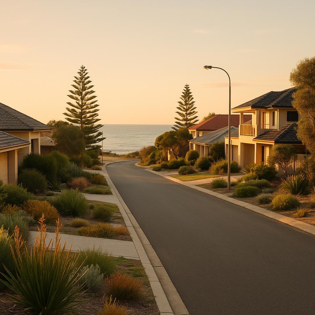 Quiet coastal streetscape in a Western Australian seaside suburb
