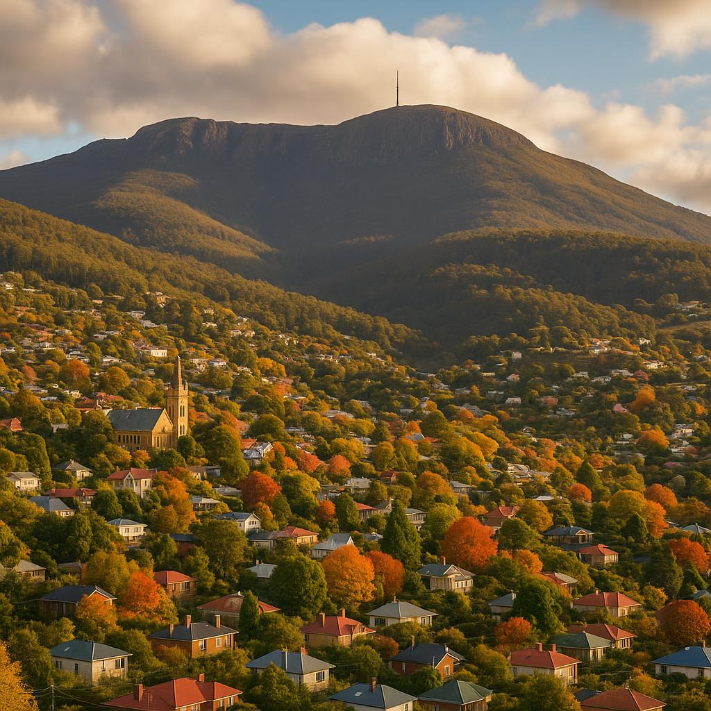 Scenic view of South Hobart and Mount Wellington