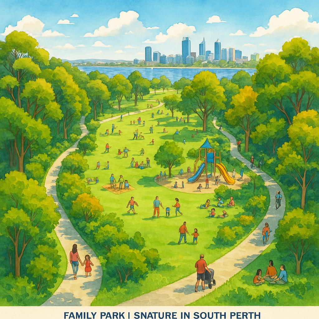 A vibrant park in South Perth with people enjoying nature