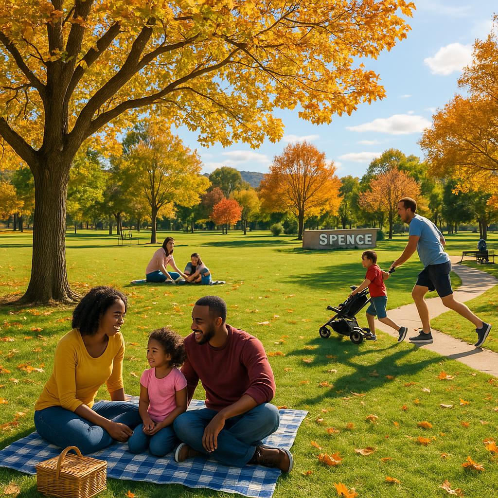 Park in Spence with families relaxing