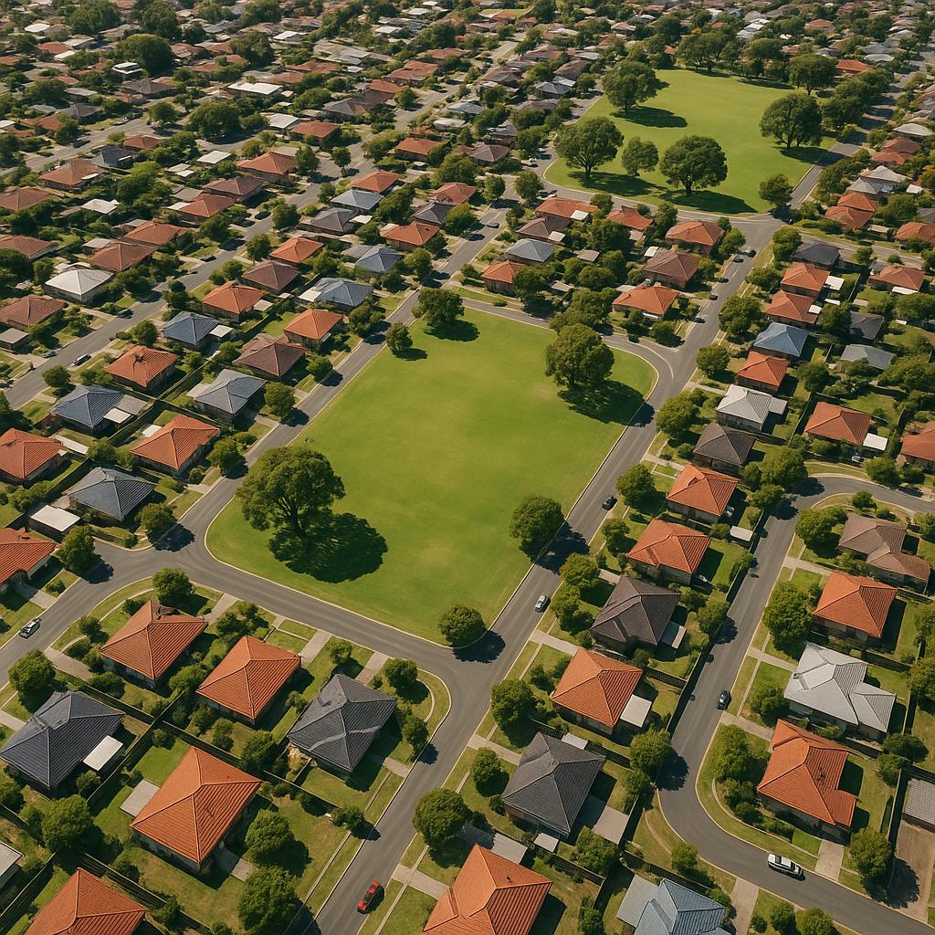 Aerial view of St James showing residential homes and local parks