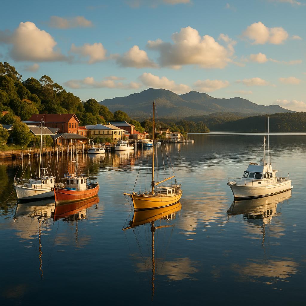 Scenic Strahan harbor in Tasmania