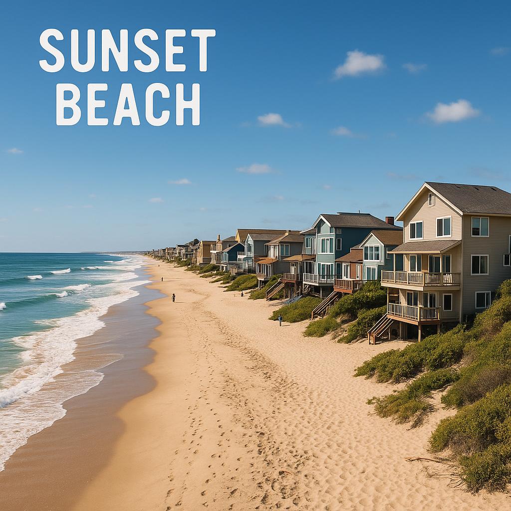 Sunset Beach coastline with homes in view