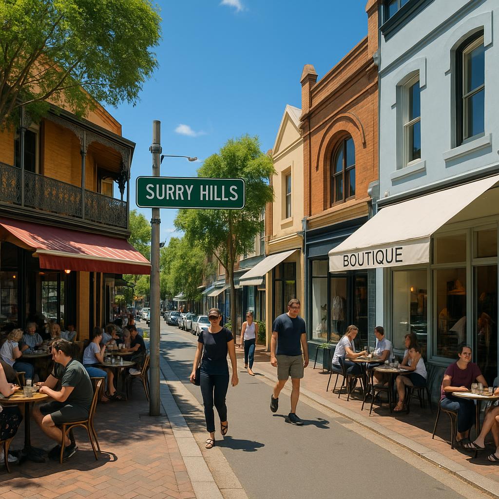 Quaint street in Surry Hills filled with cafés and shops