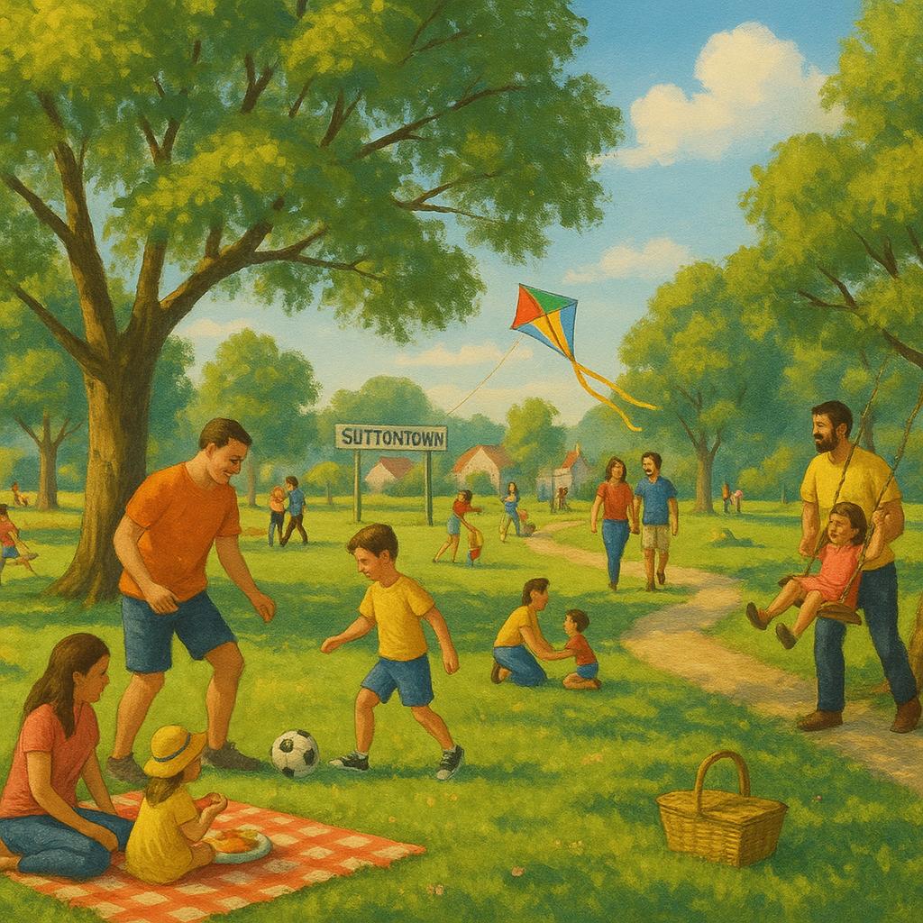 Families enjoying a vibrant park in Suttontown