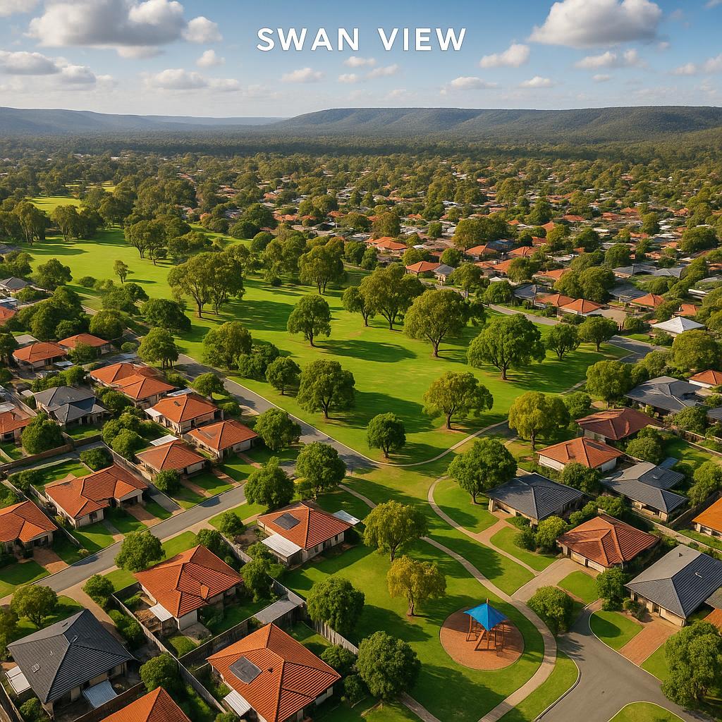 Suburban landscape of Swan View with homes and parks