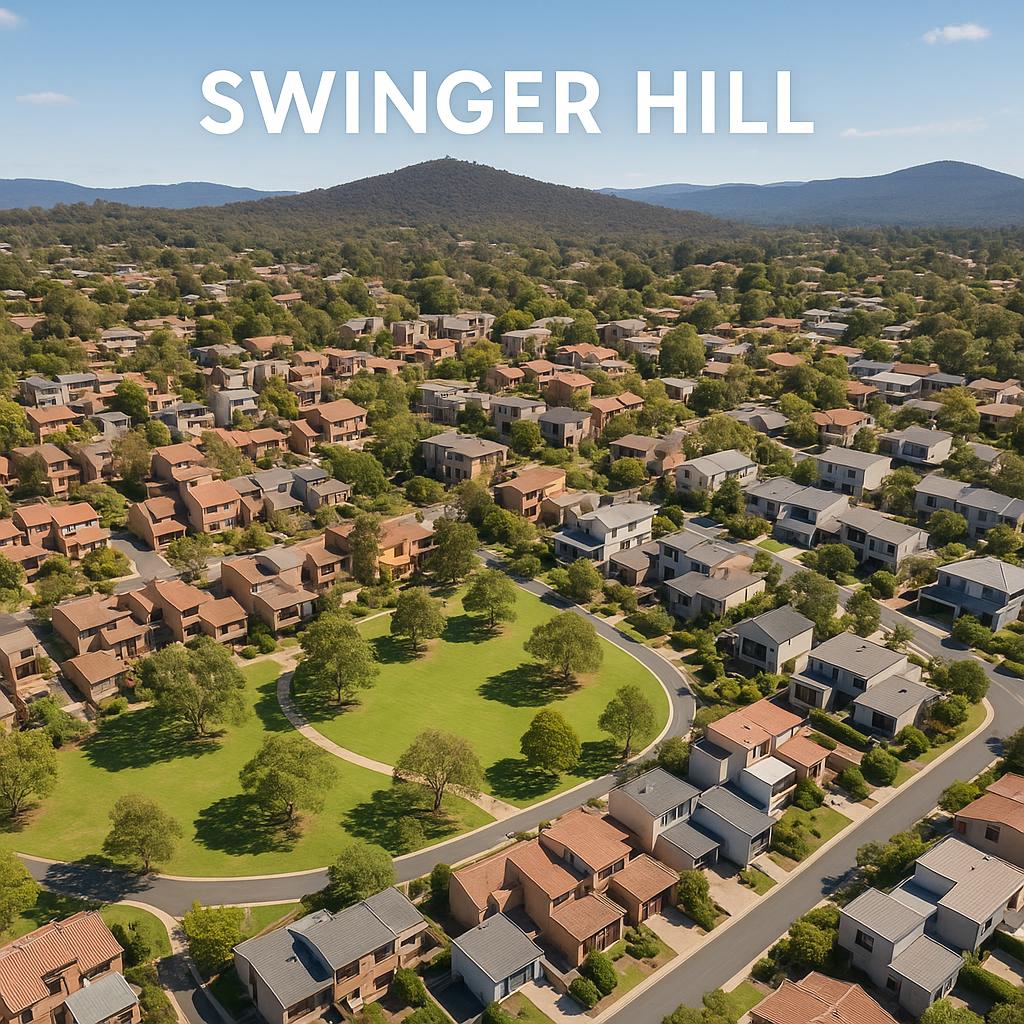 Aerial view of Swinger Hill showcasing parks and residential areas