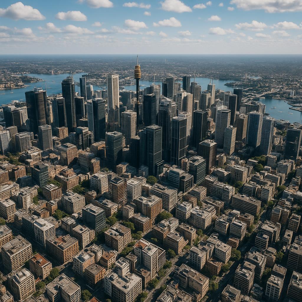 Aerial view of Sydney skyline with ongoing urban development