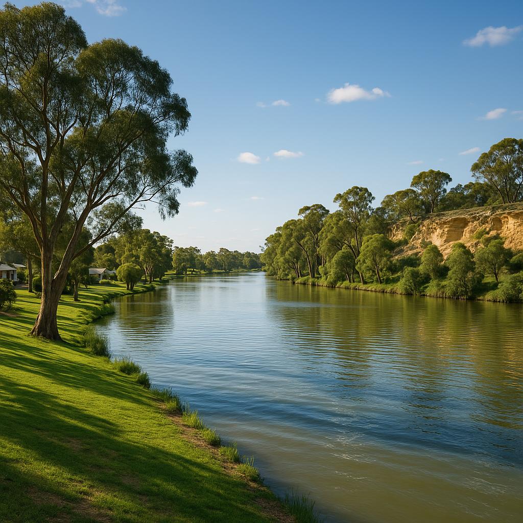 Scenic riverfront of Tailem Bend with lush greenery