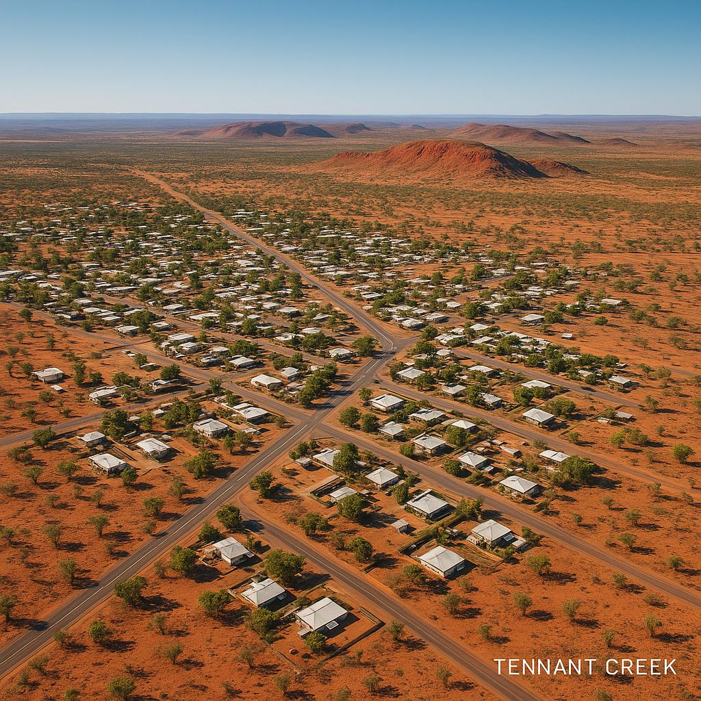Aerial view capturing Tennant Creek's unique geography
