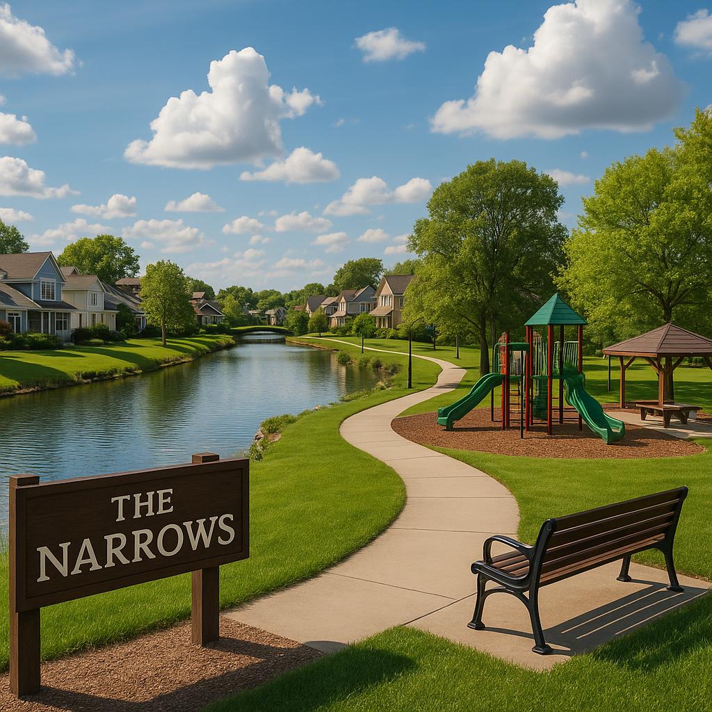 A community view of The Narrows with parks and facilities