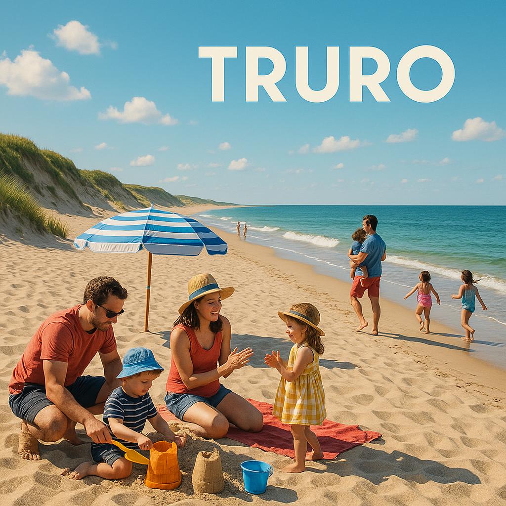 Families enjoying a sunny day at Truro beach.