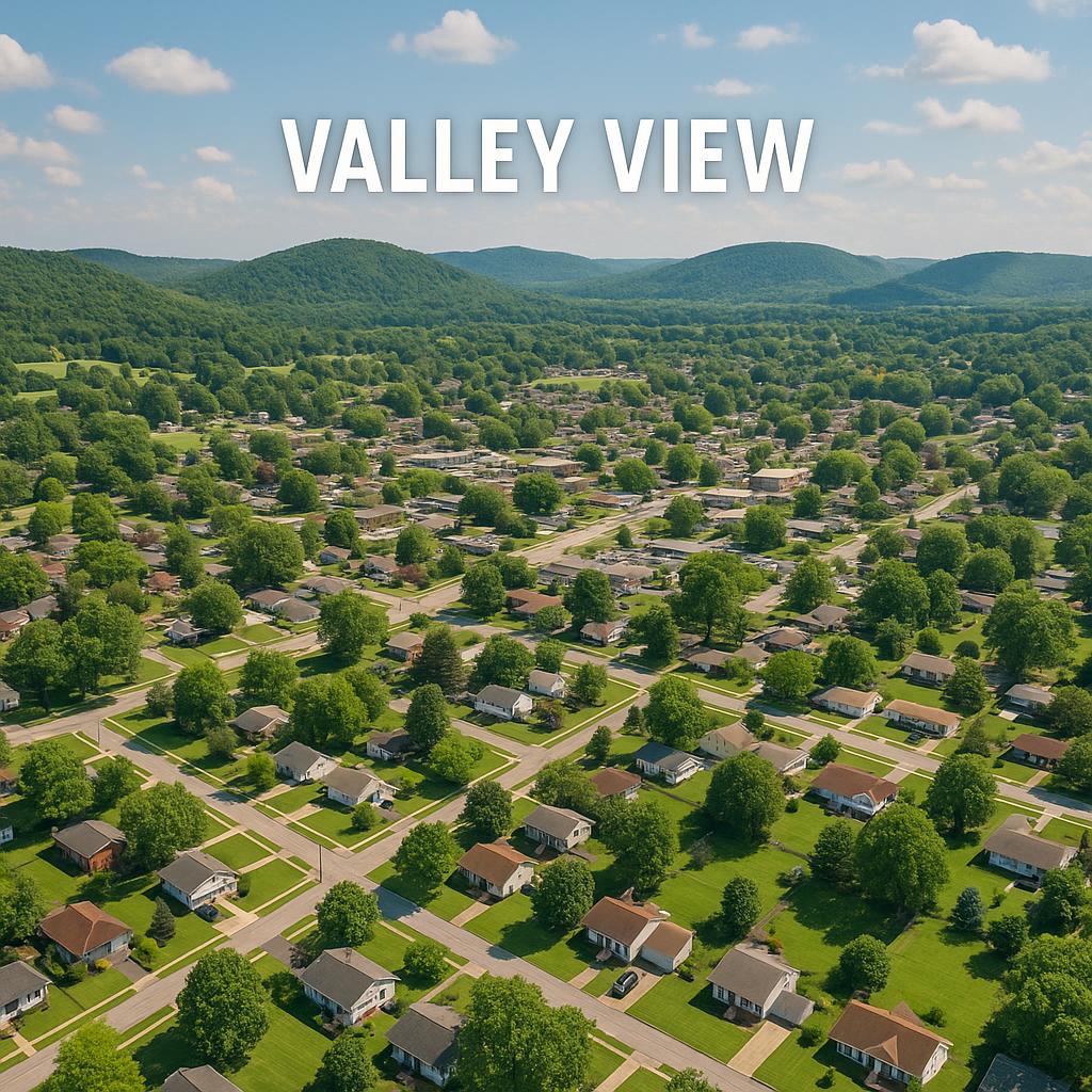 Aerial view of Valley View, illustrating suburban charm