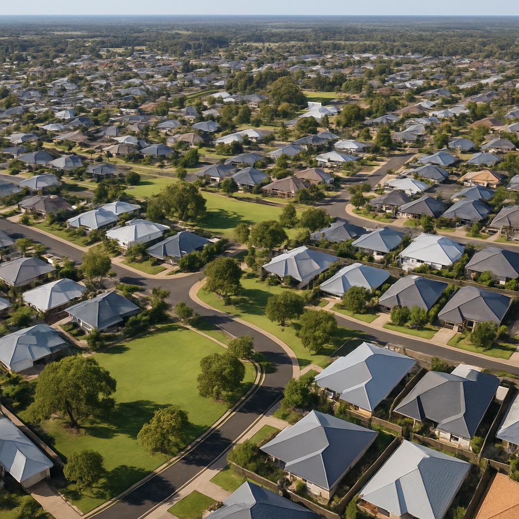 Aerial view of houses and parks in Vasse