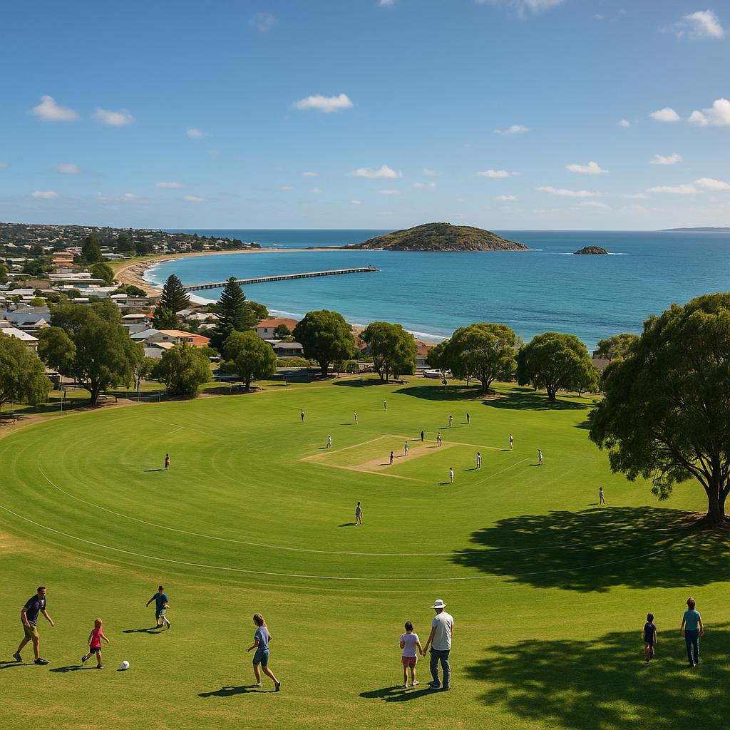 Panoramic view of Victor Harbor highlighting sports ovals