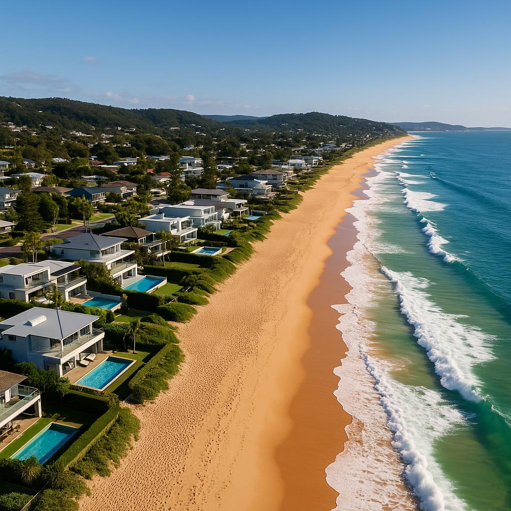 Aerial view of Wamberal beachfront properties