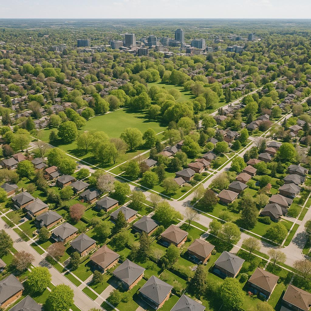 Aerial view of Waterloo, NSW showing green spaces and buildings