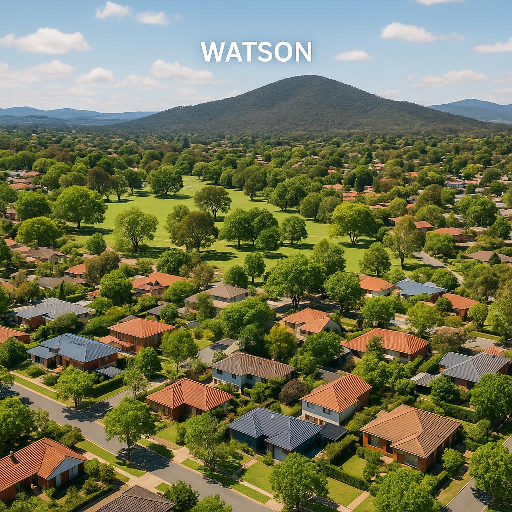 Residential area in Watson, Canberra with parks and homes