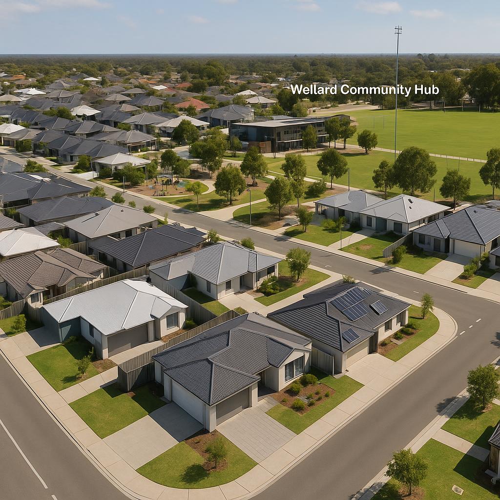 Wellard suburb view with houses and local amenities