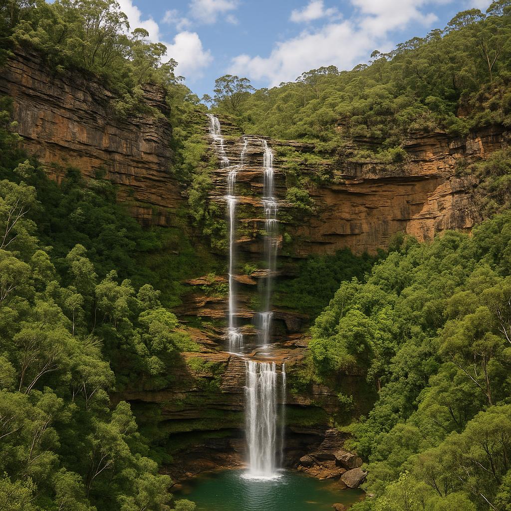 Scenic view of Wentworth Falls with waterfalls