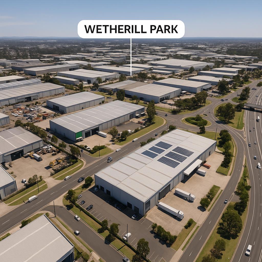 Aerial view of Wetherill Park's industrial zone
