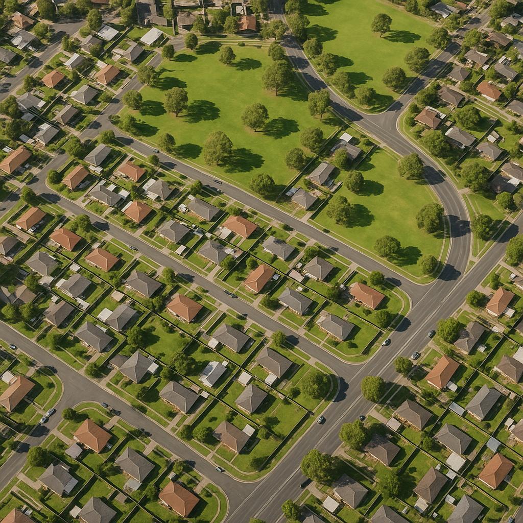 Aerial view of Whalan highlighting its community layout and green spaces.