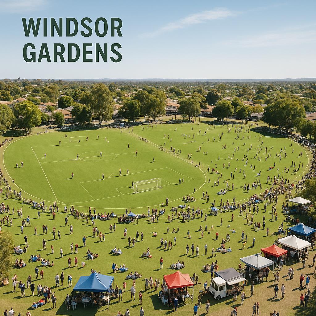 Windsor Gardens sports ovals with families enjoying activities