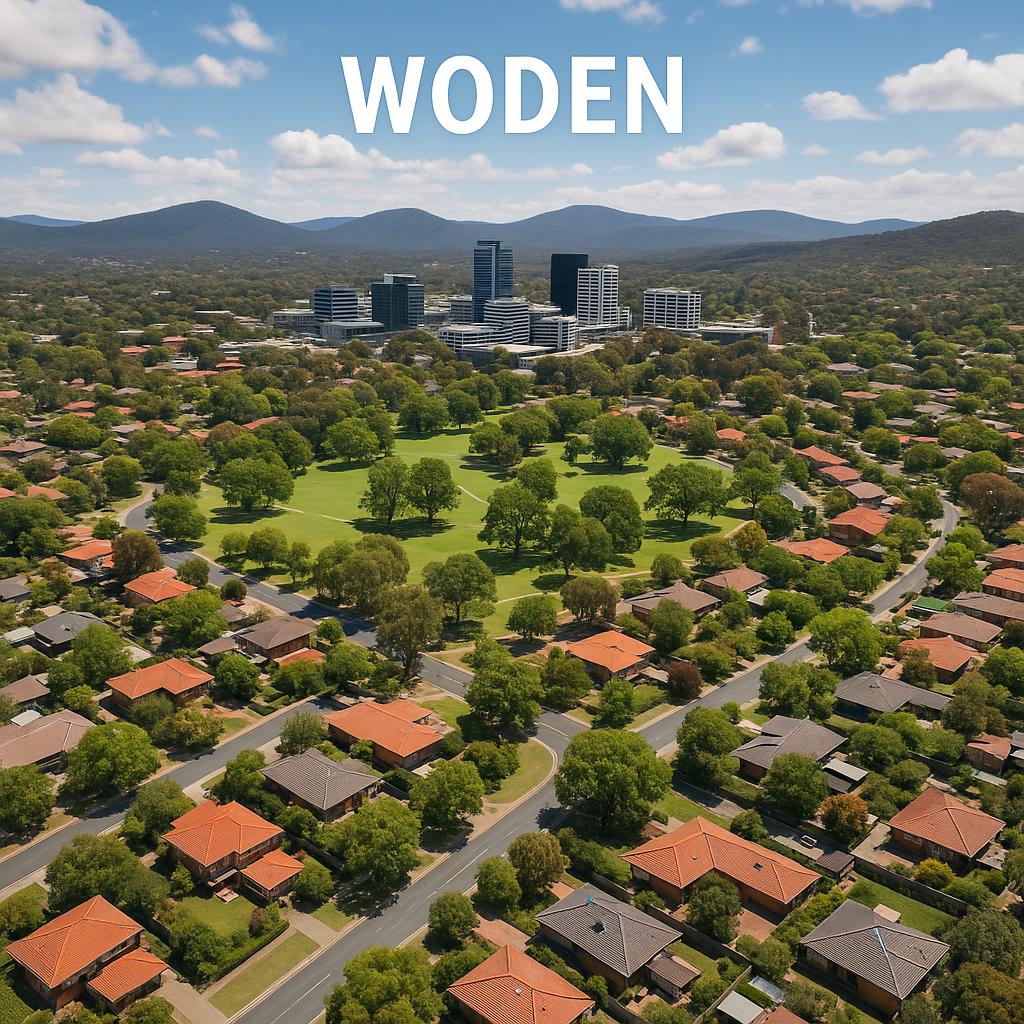 Aerial view of Woden suburb with parks and residential areas