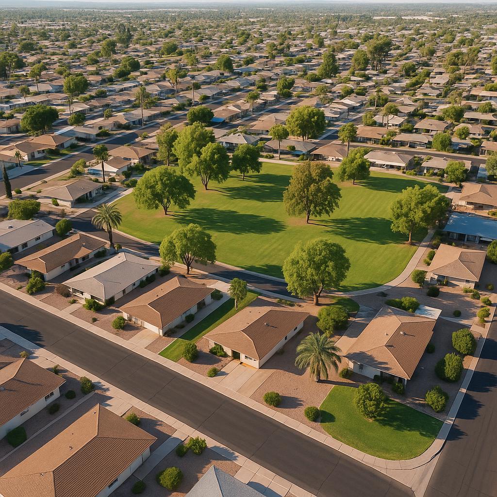 Aerial view of Youngtown in Tasmania
