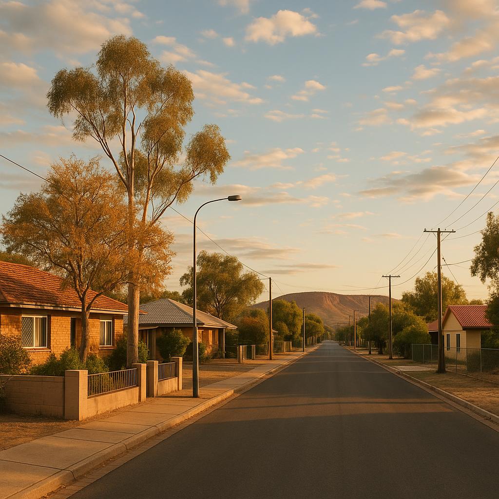 Alice Springs NT residential street with established homes and desert light