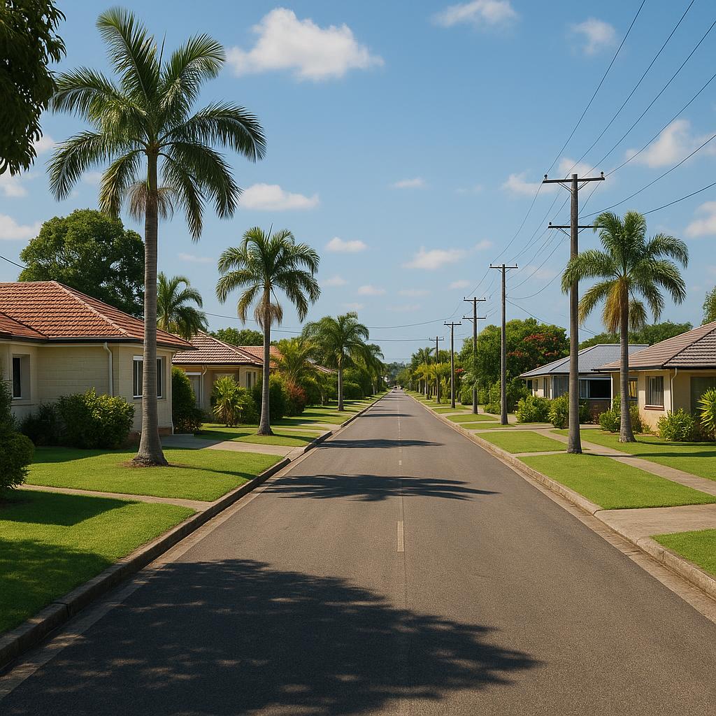 Established Townsville suburban street with tidy homes and tropical trees