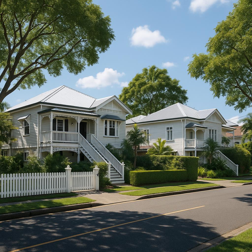 Ascot Brisbane streetscape with premium Queenslander homes and leafy road
