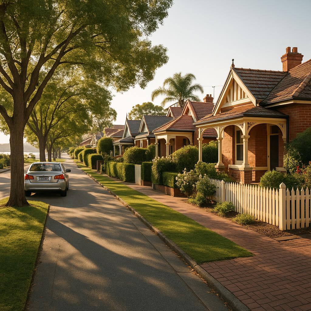 Established riverside Perth streetscape with character homes and leafy verges
