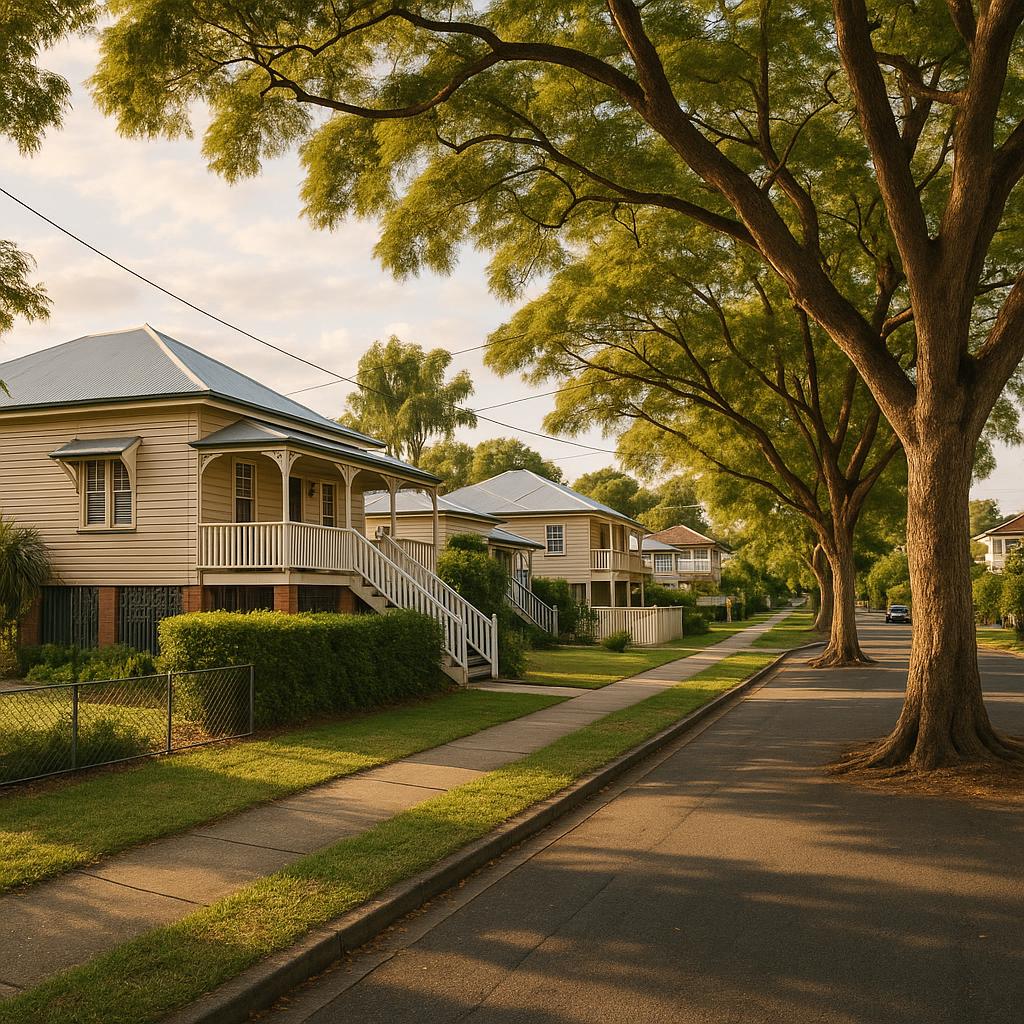 Ashgrove inner-west Brisbane streetscape with Queenslander homes and mature trees