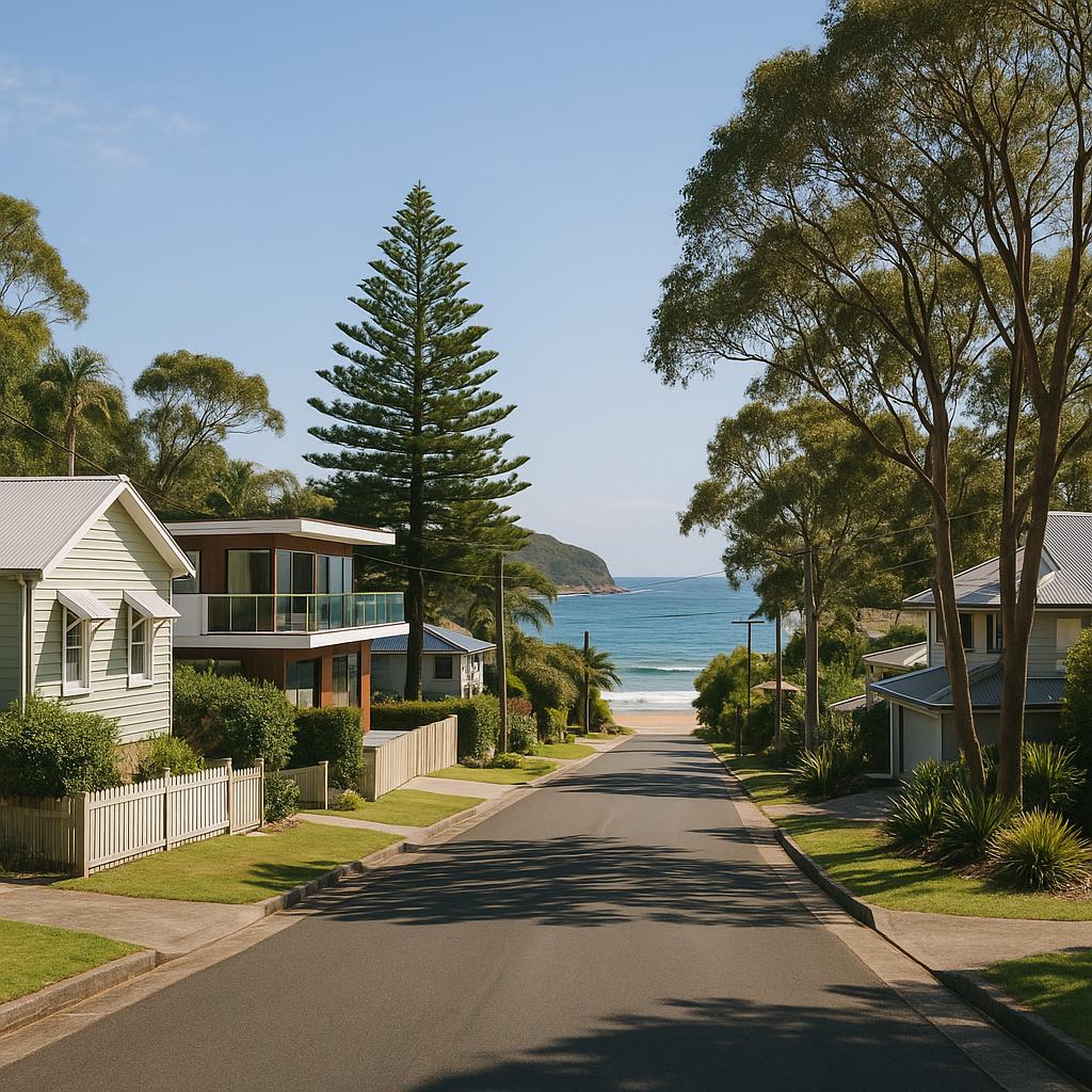 Coastal streetscape in Avoca Beach NSW with beachside homes and relaxed atmosphere