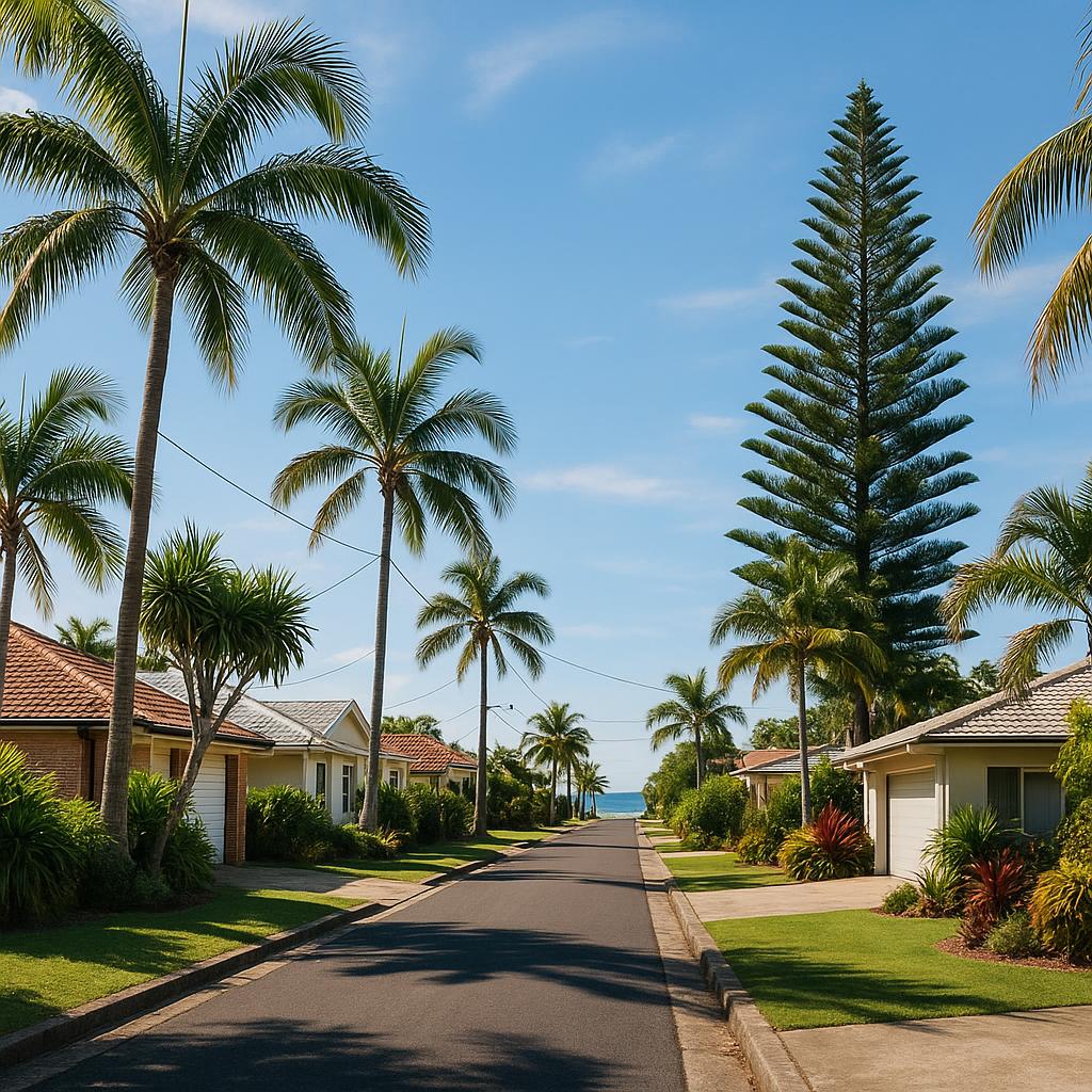 Ballina coastal residential street with low-rise homes and greenery