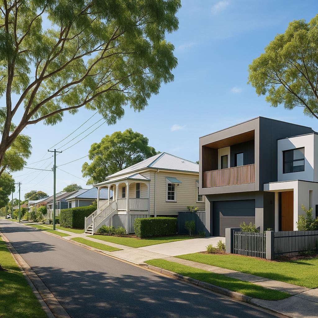 Banyo Queensland suburban streetscape with mixed homes and leafy north Brisbane feel