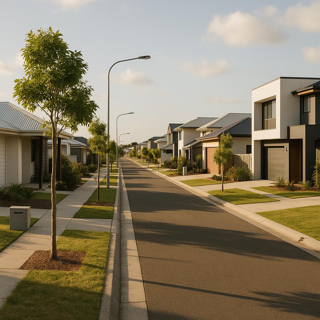 Modern residential streetscape in Baringa with contemporary homes and tidy landscaping