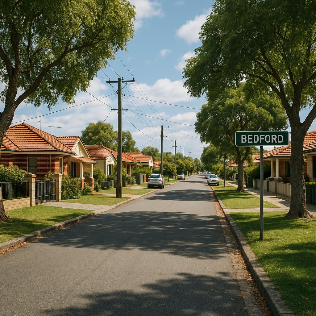 Established Bedford WA streetscape with leafy suburban homes