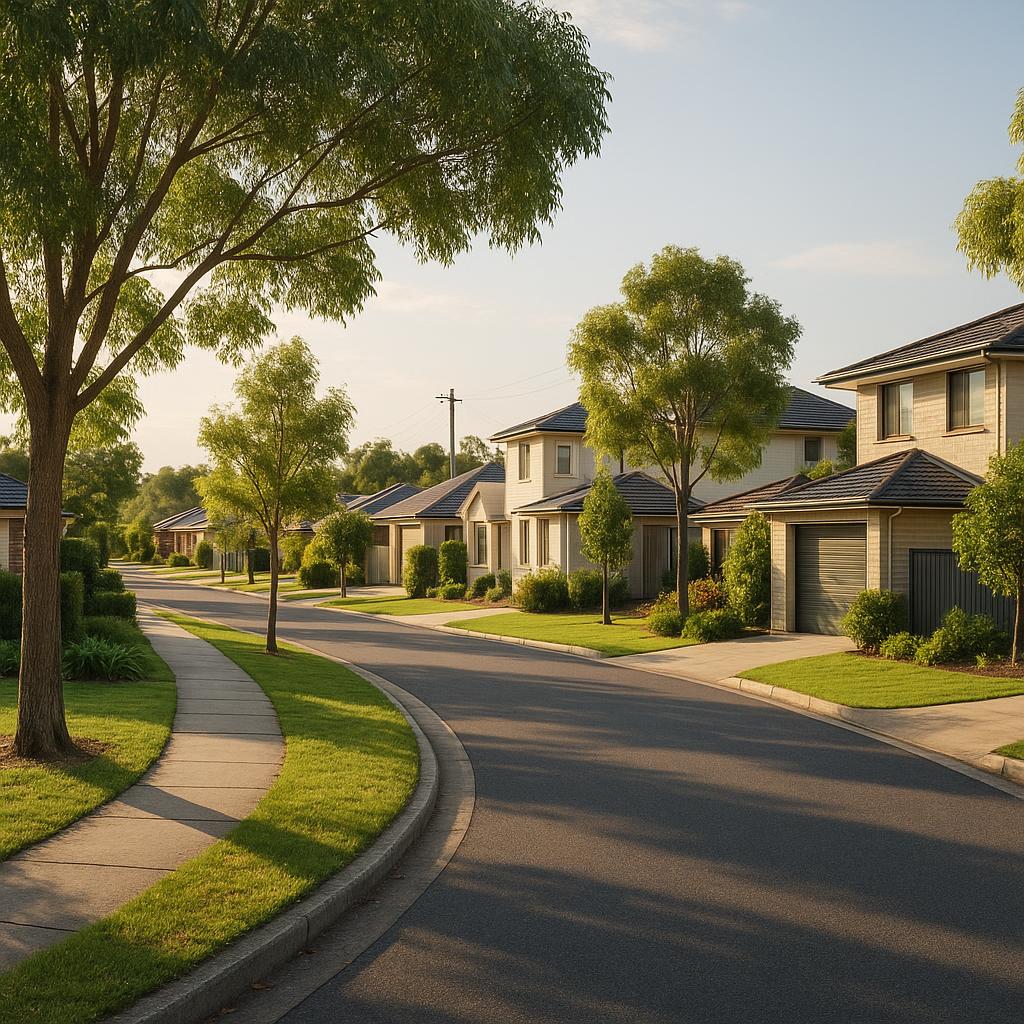 Bellbird Park Queensland suburban street with family homes