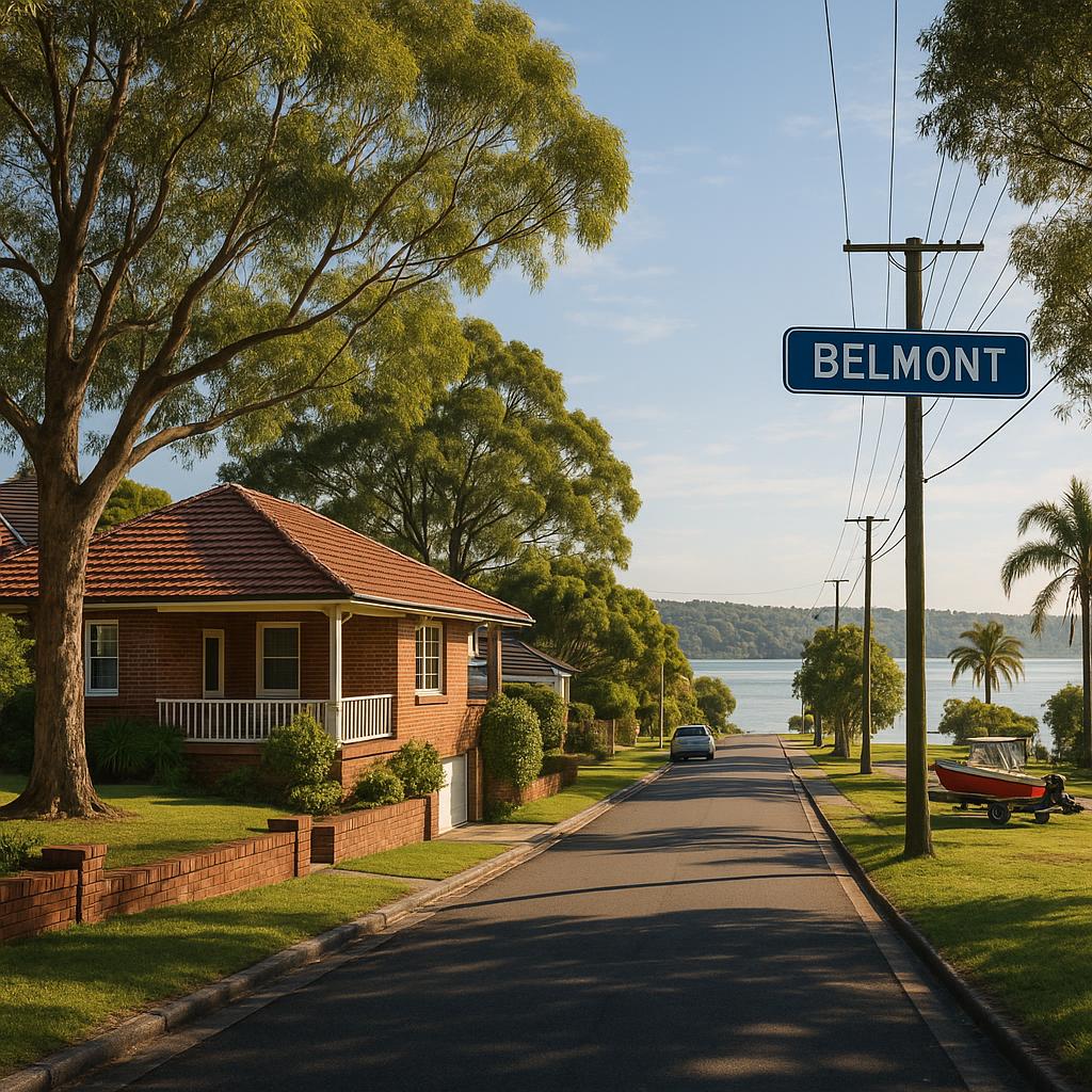 Belmont NSW suburban streetscape with lakeside lifestyle feel