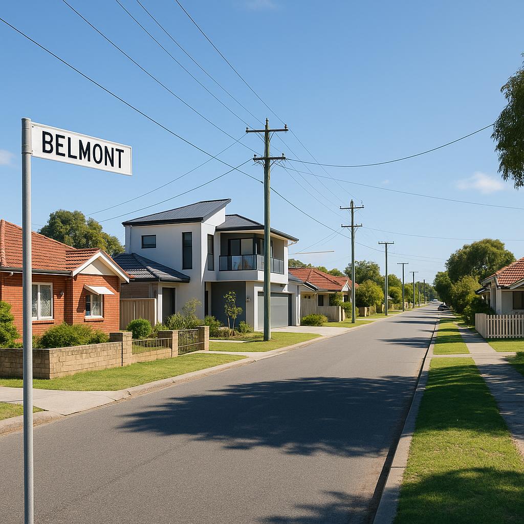 Belmont WA streetscape with mixed housing and practical suburban setting